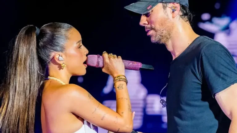 Emilia Mernes fue invitada especial en un concierto de Enrique Iglesias en Gran Canaria, España.